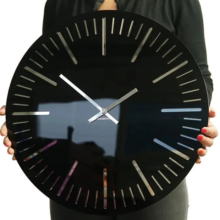 Nástenné čierne akrylové hodiny TRIM lesklé - 50cm