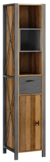 furniture-nabytek.cz - Masívna kúpeľňová vysoká skrinka Detroit z recyklovanej borovice a kovu, lakovaná, hnedá – 40×35×180 cm