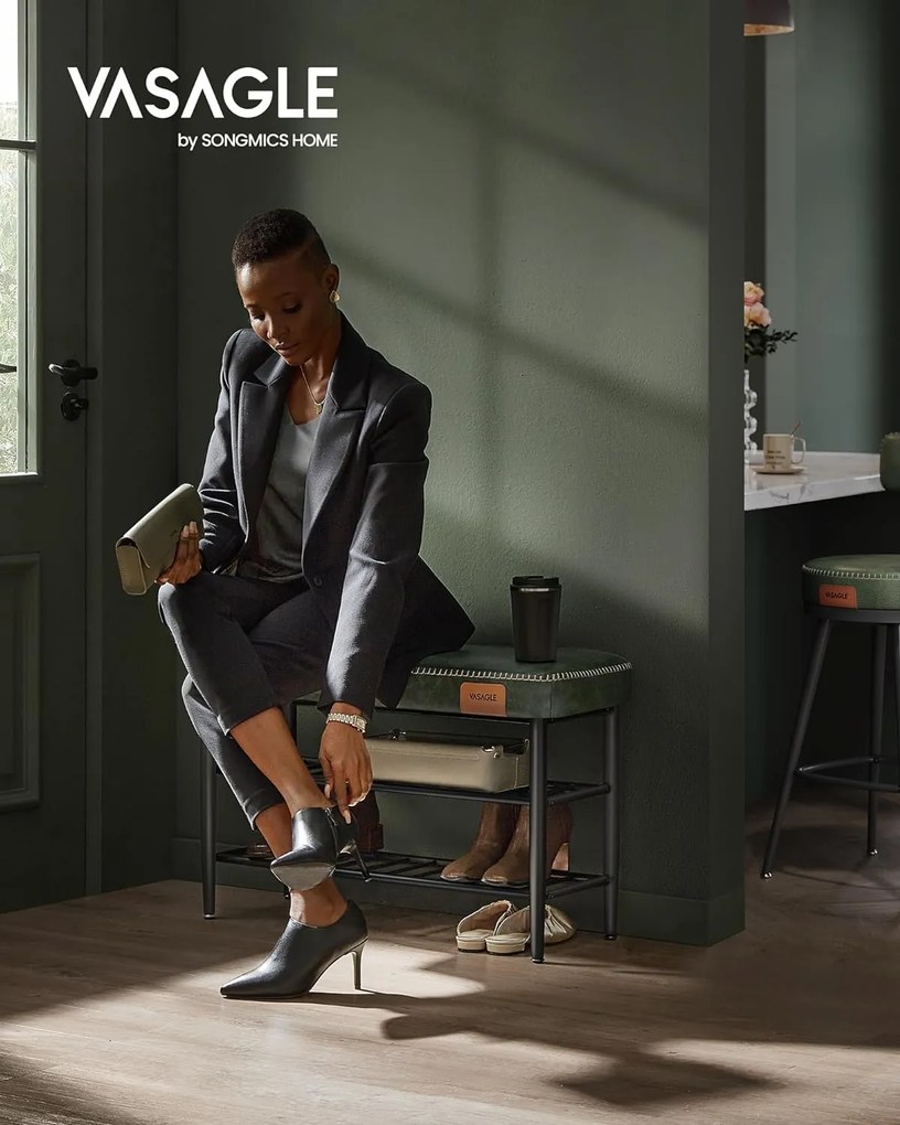 Botník s polstrovanou lavicou Vasagle Stuart lesná zelená