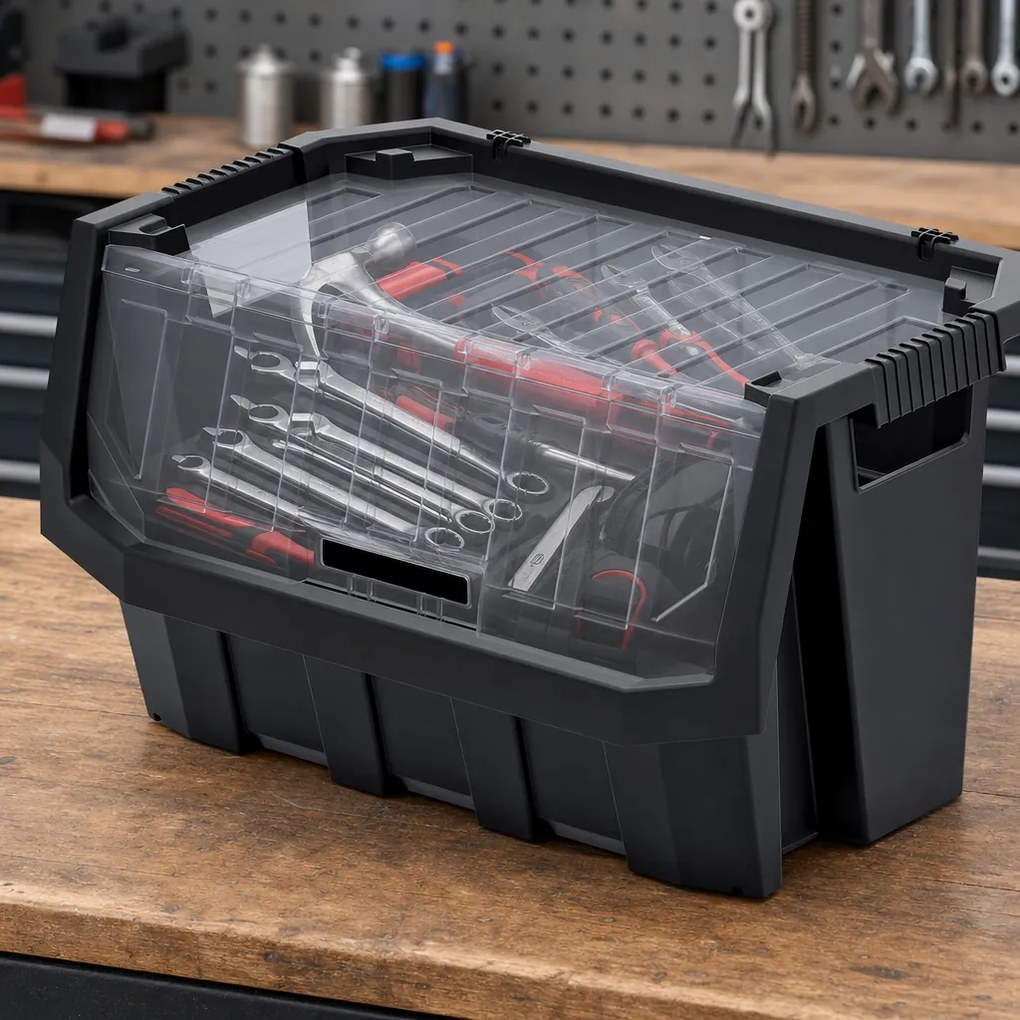 Prosperplast Dielenský úložný box HEAVY DUTY, S VEKOM, čierny 58x38x35 cm, XL