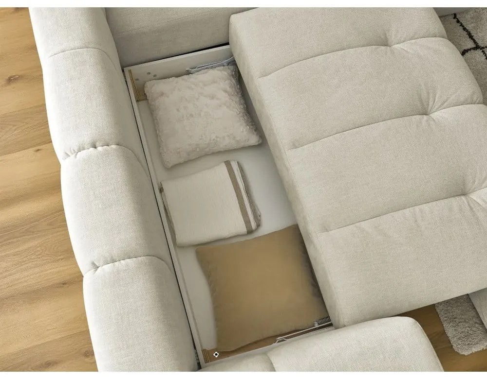 Béžová rozkladacia/s úložným priestorom rohová pohovka (pravý roh/do L) Fuji – Bobochic Paris