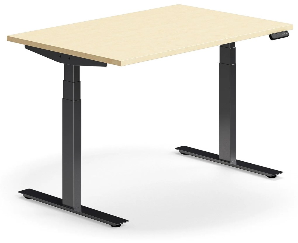 Výškovo nastaviteľný stôl QBUS, rovný, 1200x800 mm, čierny rám, breza
