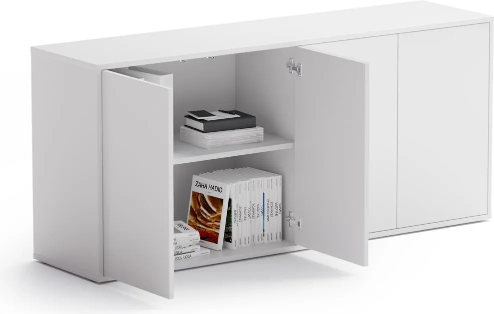 Kancelárska zásuvková komoda BLOCK, 1600 × 400 × 710 mm, 4× dvere, biela