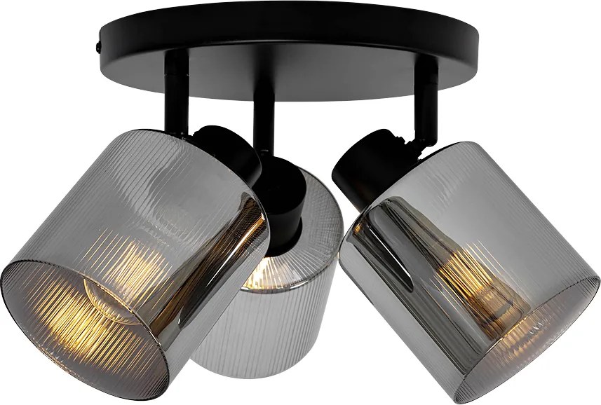 Inteligentný stropný reflektor čierny s dymovým sklom okrúhly nastaviteľný vrátane 3 Wifi A60 - Laura