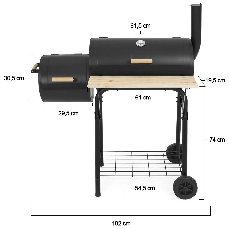 2 v 1 BBQ gril a smoker na drevené uhlie