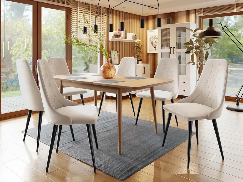 Rozkladací stôl Vidariko 140x80 so 6 kreslami ST91 02, Farby: čierna, Potah: Magic Velvet 2217