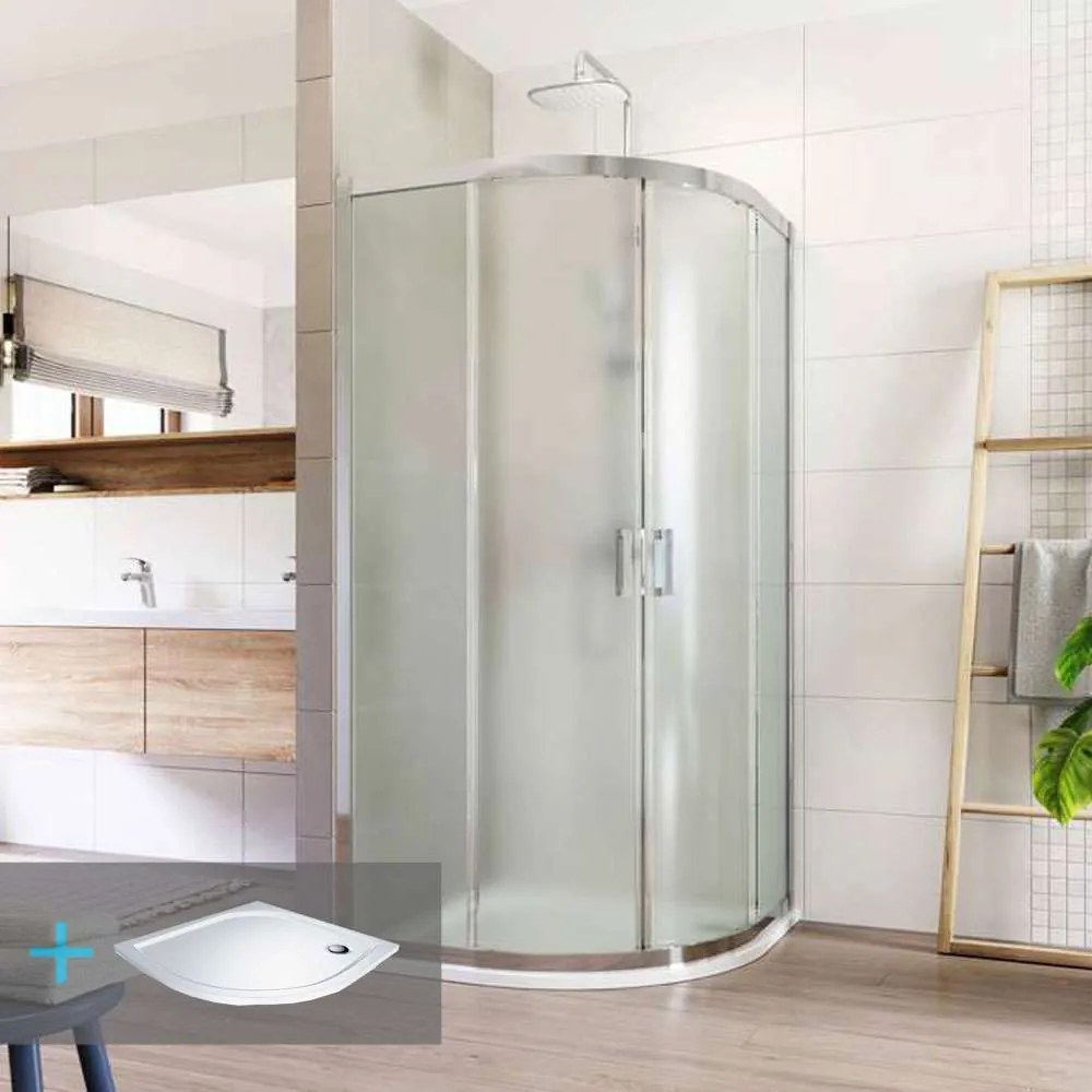 Mereo Mereo, Sprchovací set: LIMA, štvrťkruh, 100 cm, chróm ALU, sklo Point, vanička z liatého mramoru, MER-CK608B62KM