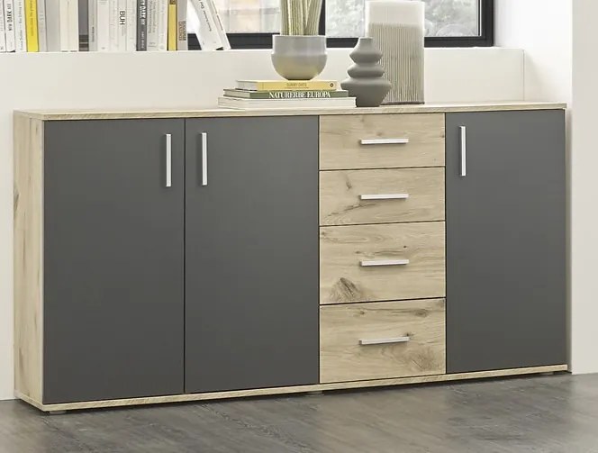 Komoda so 4 zásuvkami Bacalar, dub viking/šedá