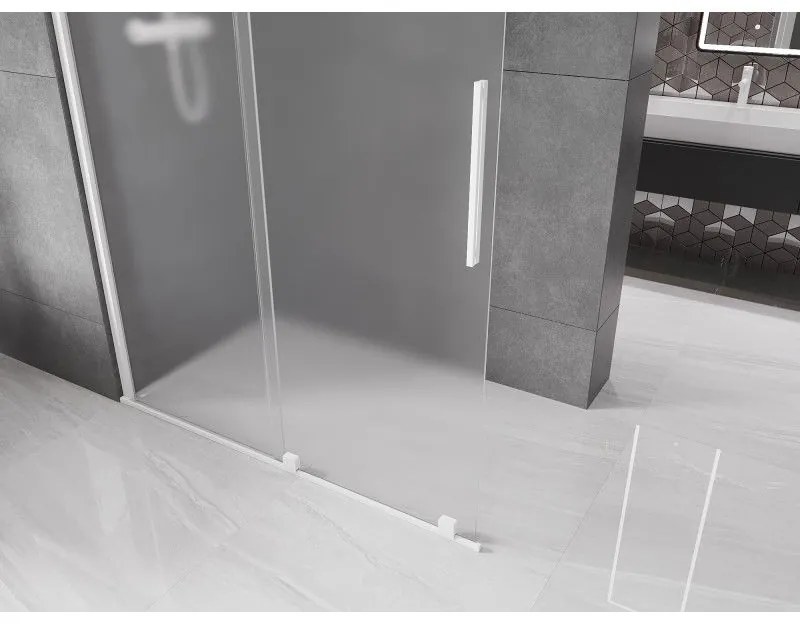 Mexen Velar, sprchová zástena s posuvnými dverami Walk-in 130 x 200 cm, 8mm sklo námraza, biela matná, 871-130-000-33-20