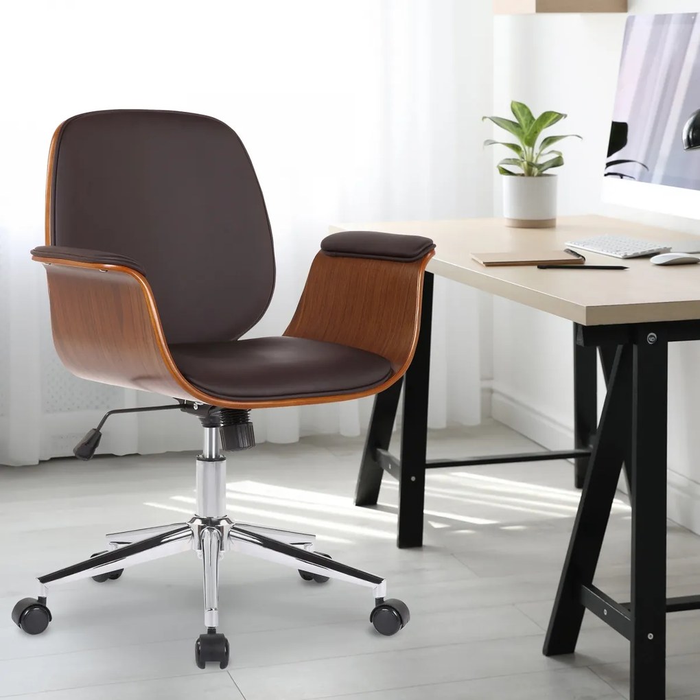 Design-Shop Kancelárska stolička Kemberg - koženka, drevo orech - Hnedá