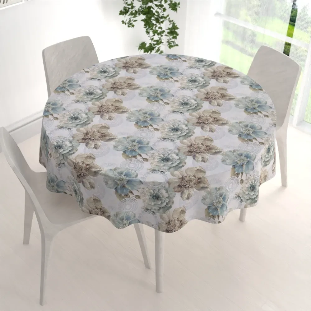 Biante Dekoračný okrúhly obrus PML-052 Tyrkysové kvety s orientálnymi kruhmi Ø 110 cm