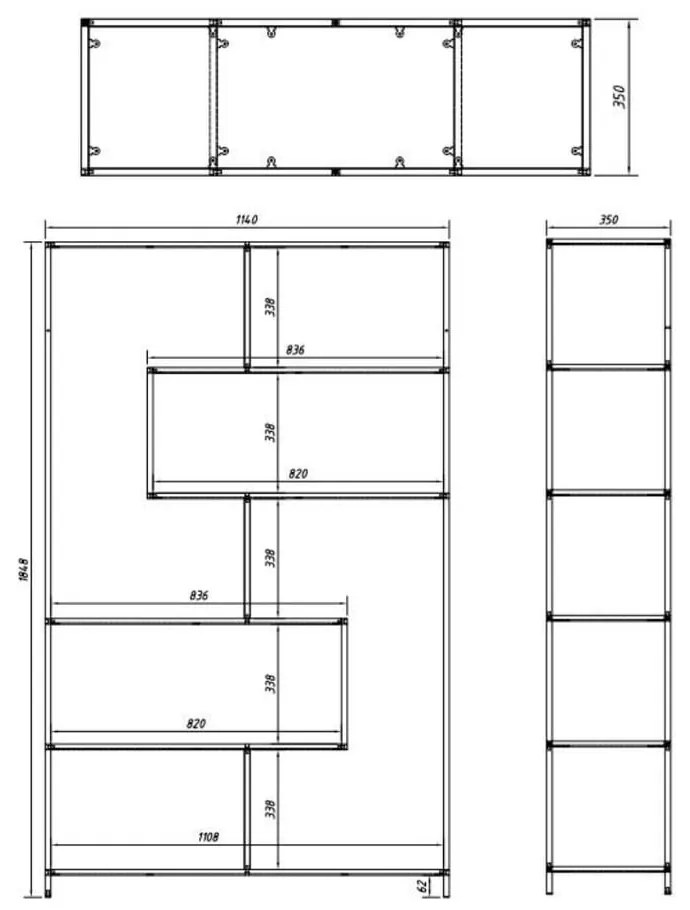 Knižnica v dekore duba v čierno-prírodnej farbe 114x185 cm Seaford – Actona