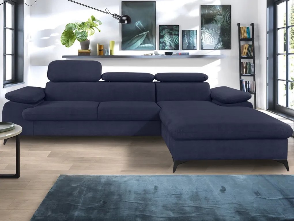Rohová sedacia súprava Scala, tmavo modrá látka, pravý roh