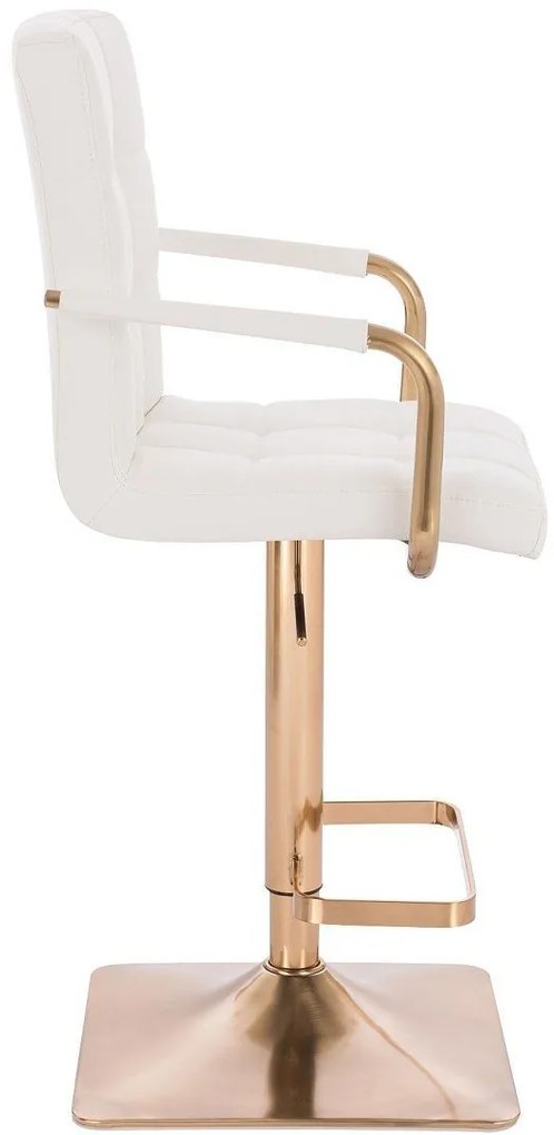 LuxuryForm Barová stolička VERONA GOLD na zlatej hranatej základni - biela