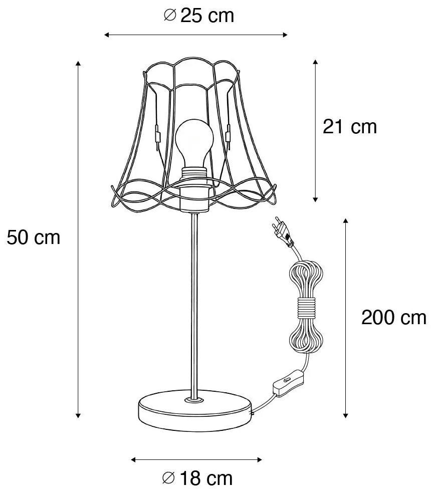 Retro stolná lampa mosadz s rámom Granny čierny 25 cm - Kaso