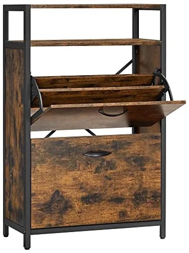 Vyklopný botník, 2 zásuvky, čierna, tmavo-hnedá farba, 95x60x30cm