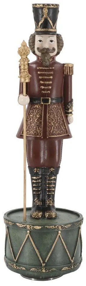 Višňovo-zelená antik hracia skrinka Luskáčik Noël - Ø 8,5*28 cm