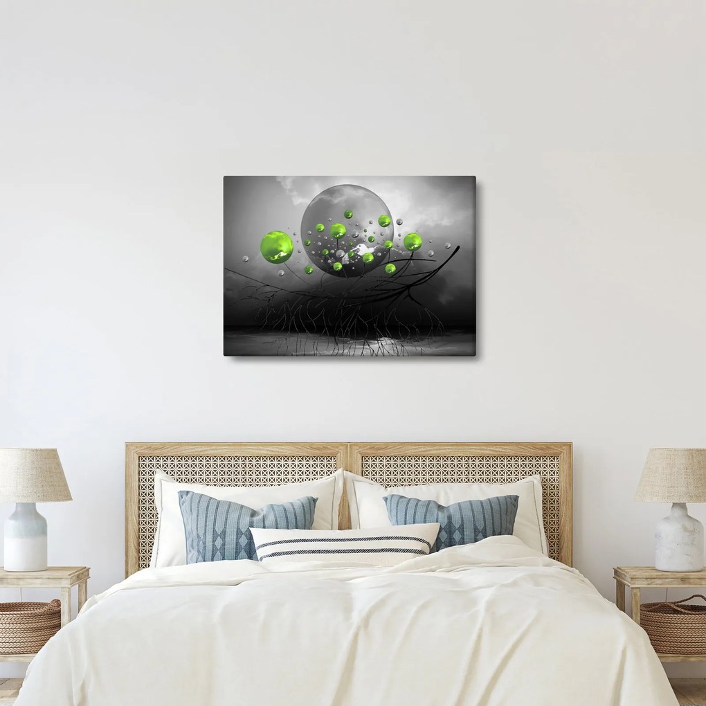 Obraz zelených abstraktných gulí (70x50 cm)