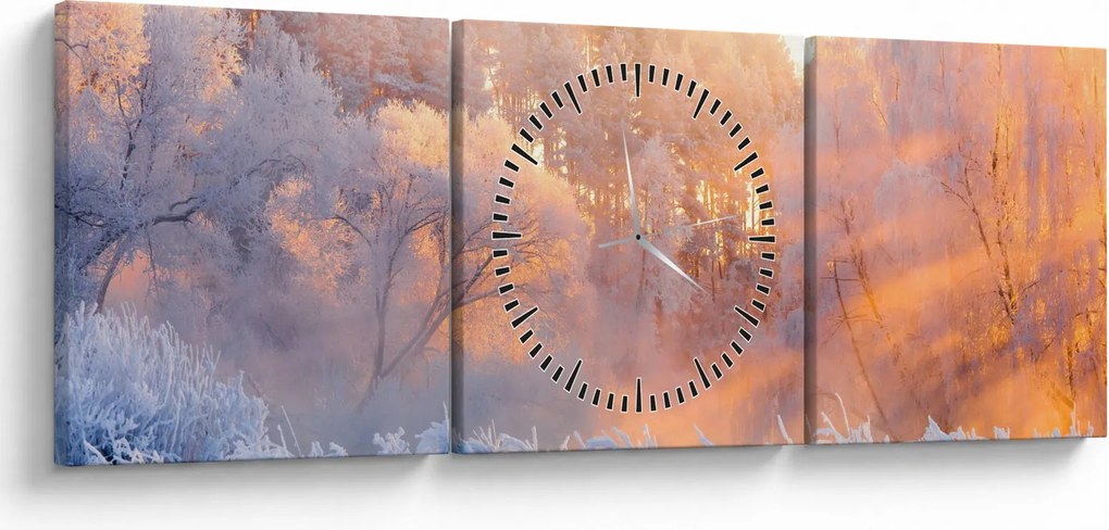 Obraz - Mrazivé svitanie (s hodinami) (90x30 cm)