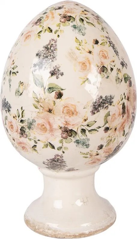 Béžové keramické vajíčko na podstavci s ružami Rosina XL - Ø 17*28 cm