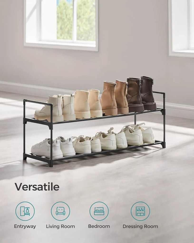 2-poschodový stojan na topánky, kovová polica na uloženie, pre 8–10 párov topánok, 30 x 92 x 34 cm, čierna
