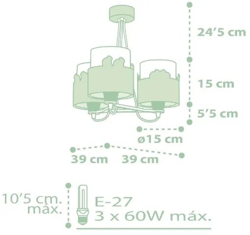 Dalber 61717H - Detský luster SWEET LOVE 3xE27/60W/230V zelená