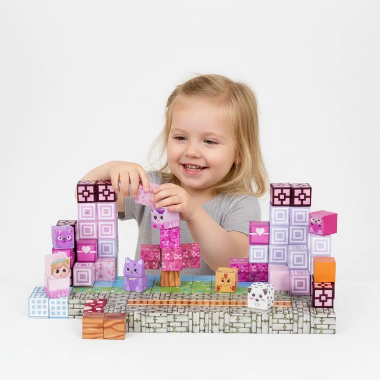 MULTISTORE Magnetické kocky – stavebnica 140 dielov pre deti 3+ (farebné, ružové)
