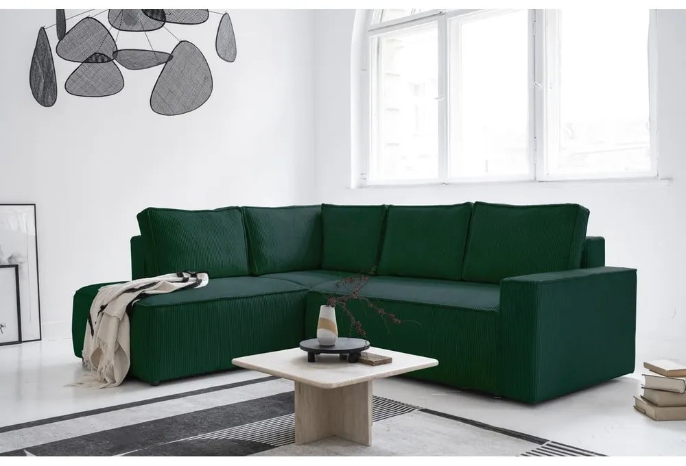 Tmavozelená menčestrová rozkladacia rohová pohovka (ľavý roh) Brave Dave – Miuform