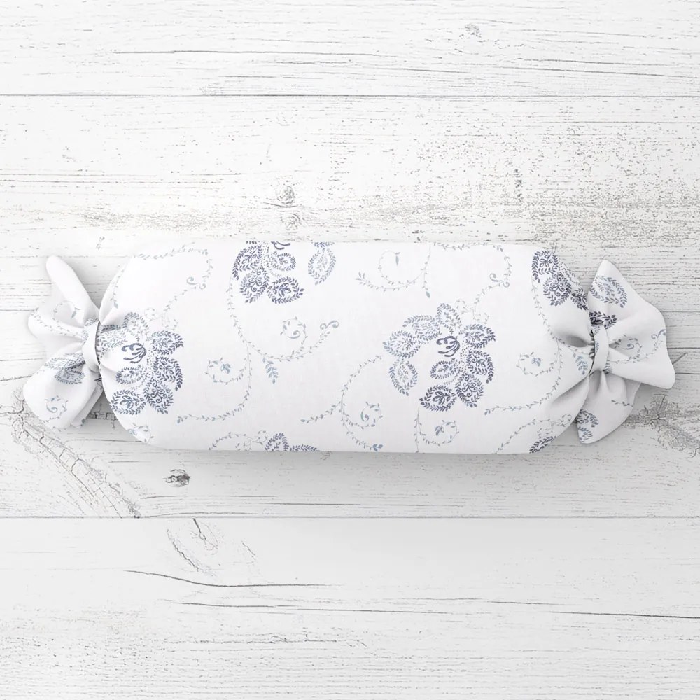 Biante Vankúš valec bonbon Sandra SA-090 Modré popínavé kvety na bielom 15x40 cm
