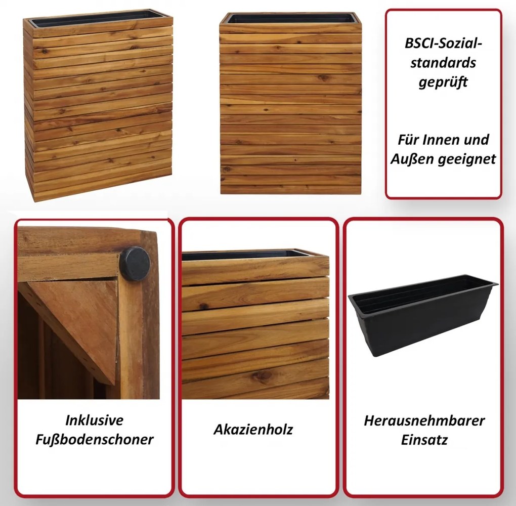 Kvetináč HWC-L21, 77x63x23cm, akáciové drevo - hnedá