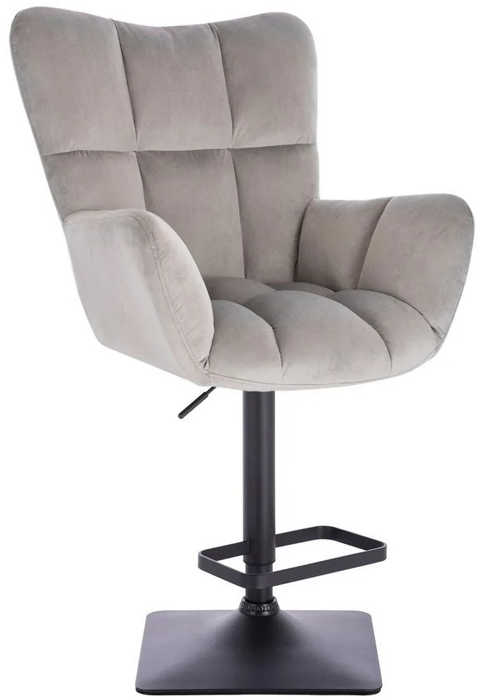 LuxuryForm DESIGN Barové kreslo AURORA VELUR na čiernej hranatej podstave - svetlo šedé