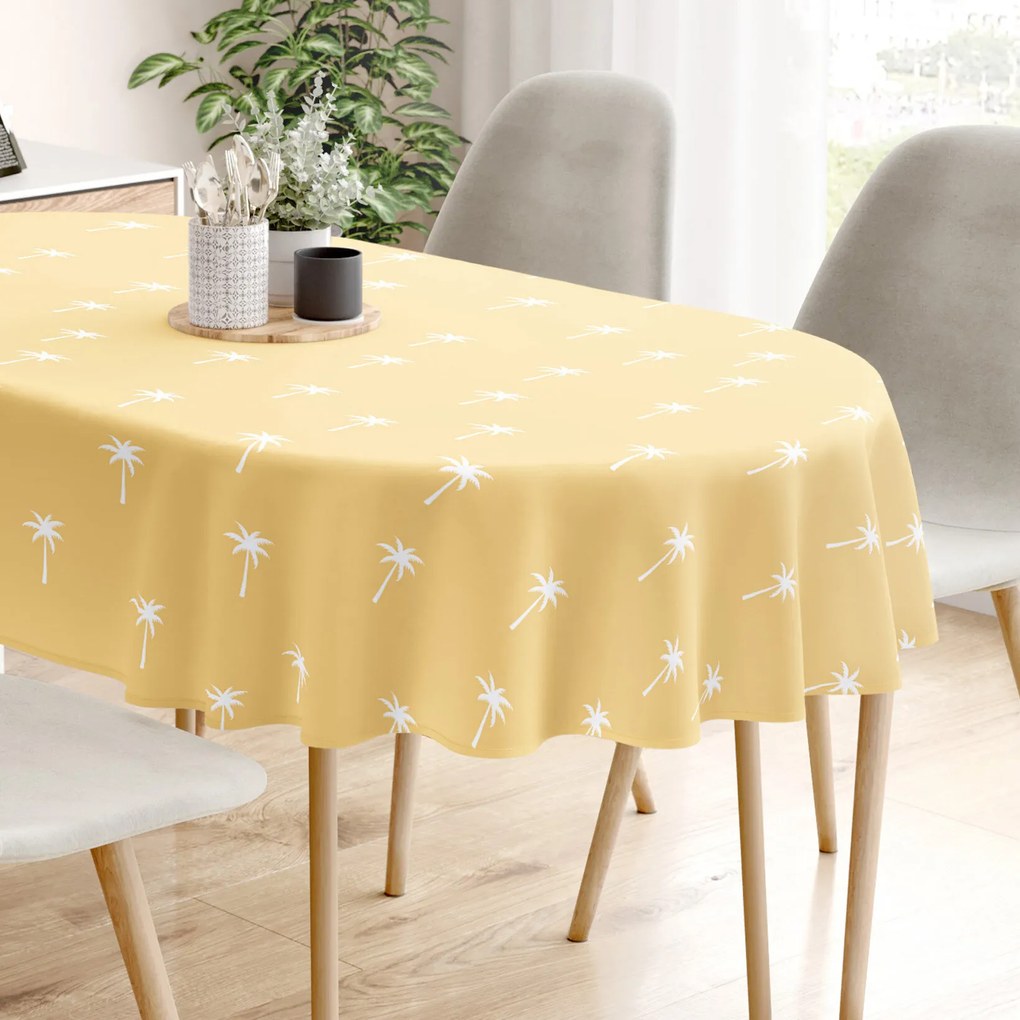 Goldea oválny obrus 100% bavlnené plátno - palmy na žltej 120 x 200 cm