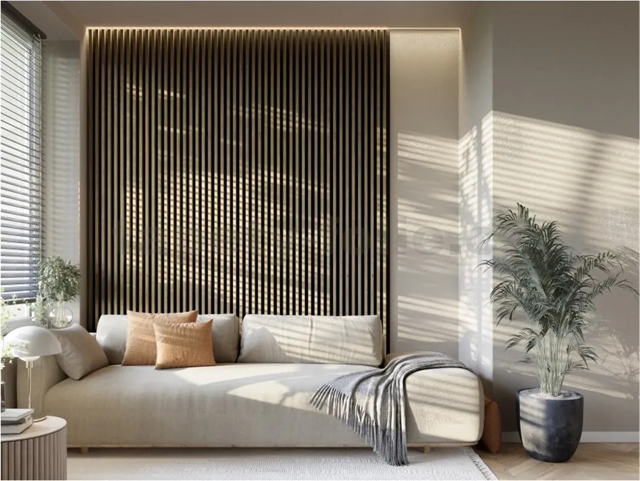 Akustické dekoračné panely MAXI, jackson hickory 3D lamely na filcovom podklade, rozmer 270 x 17,7 cm, IMPOL TRADE