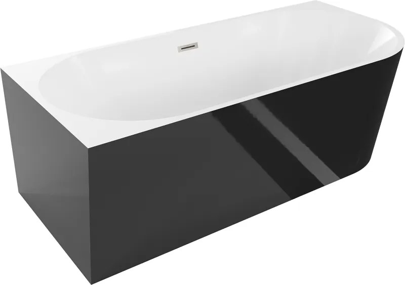 Mexen Mia, voľne stojaca rohová vaňa ľavá 160 x 80 cm, biela/čierna, prepad brúsený nikel, 52691608075L-97