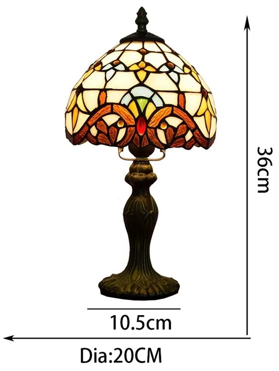 Tiffany stolná lampa Barok 100 - Huizhou Oufu Lighting v.36xš.20, sklo/kov, 40W