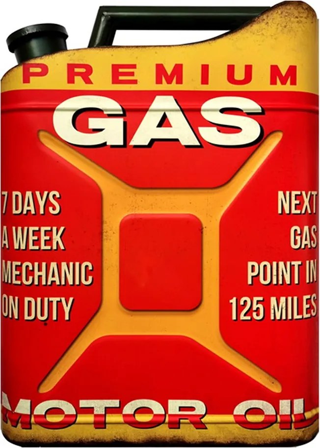 Červená nástenná kovová ceduľa v tvare kanistra Gas - 35*1*49 cm