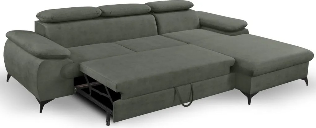 Rohová sedacia súprava Scala, olivovo zelená látka, pravý roh