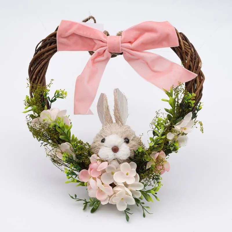 DECOLED Velikonoční věnec ve tvaru srdce, prům. 28x8x28 cm, proutí, květy a zajíc