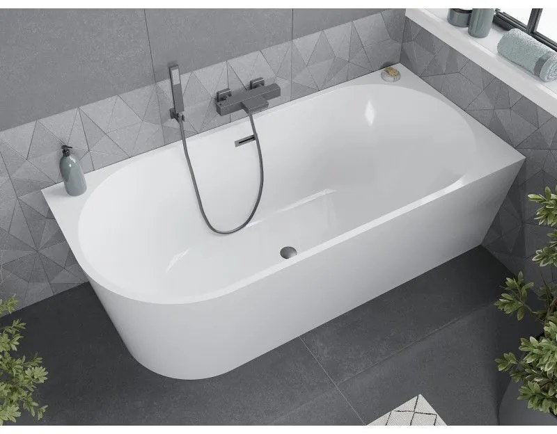 Mexen Mia, voľne stojaca rohová vaňa, pravá, 150 x 75 cm, biela, grafitový prepad, 52691507500P-66