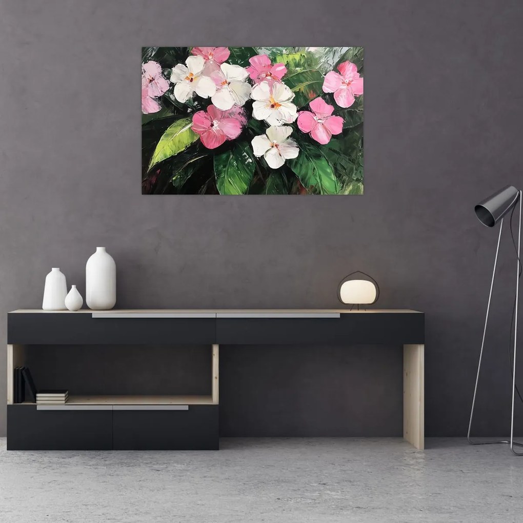 Obraz - Ružové a biele kvety (90x60 cm)