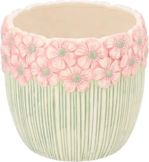 Ružovo-zelený obal na kvetináč s reliéfom kvetov Jane Flower - Ø 13*11cm