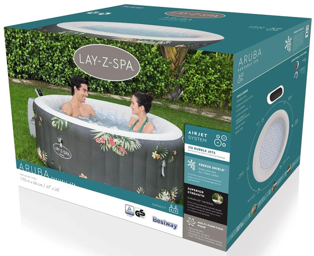 BESTWAY Lay-Z-Spa Aruba AirJet Vírivka, 170 x 66 cm, 2-3 osoby 60061