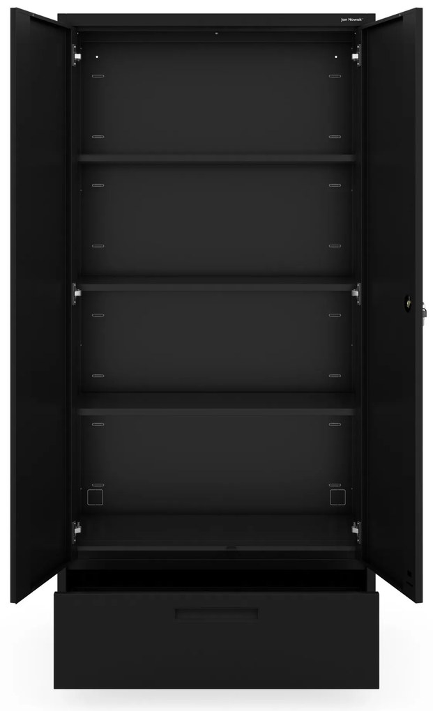 Kovová skriňa MEGAN – čierna, jednoduchá zásuvka, 185 cm