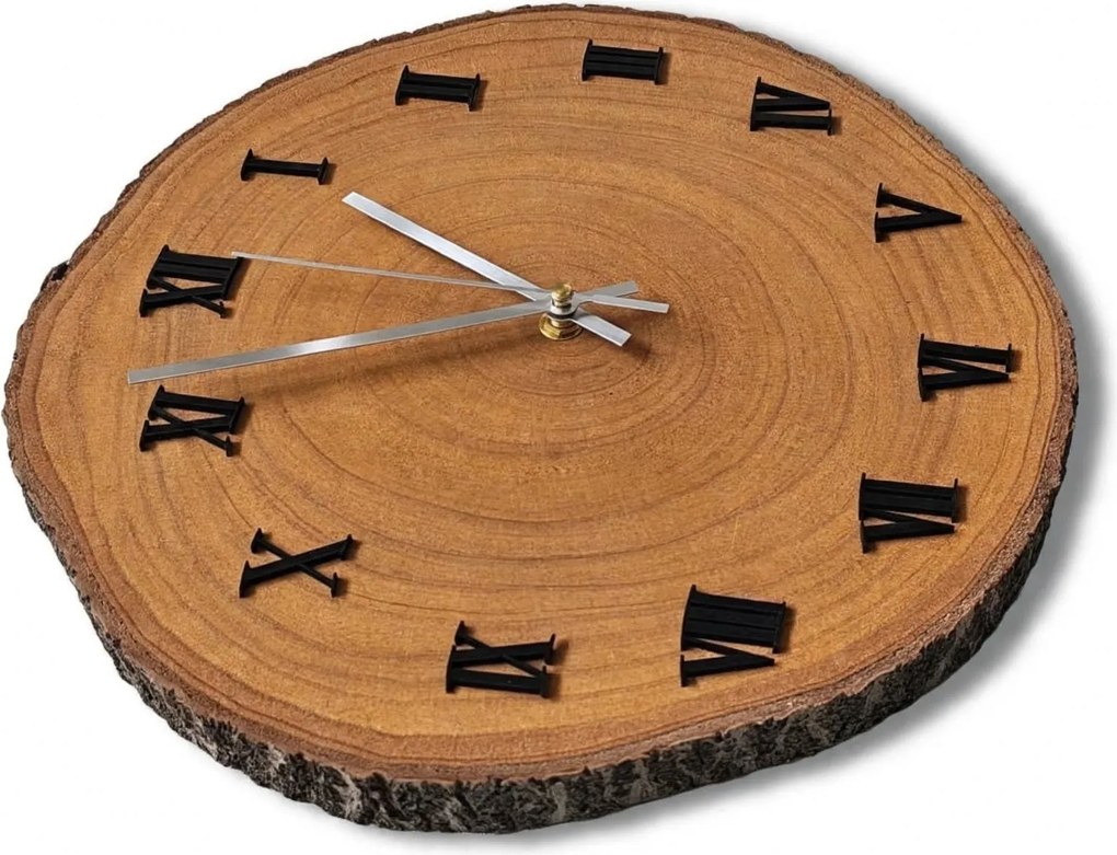 Drevené nástenné hodiny z plátu dreva s kôrou | KORRO: Amber - 3072 26-29 cm 4813-115575 KOR006-29-Amber