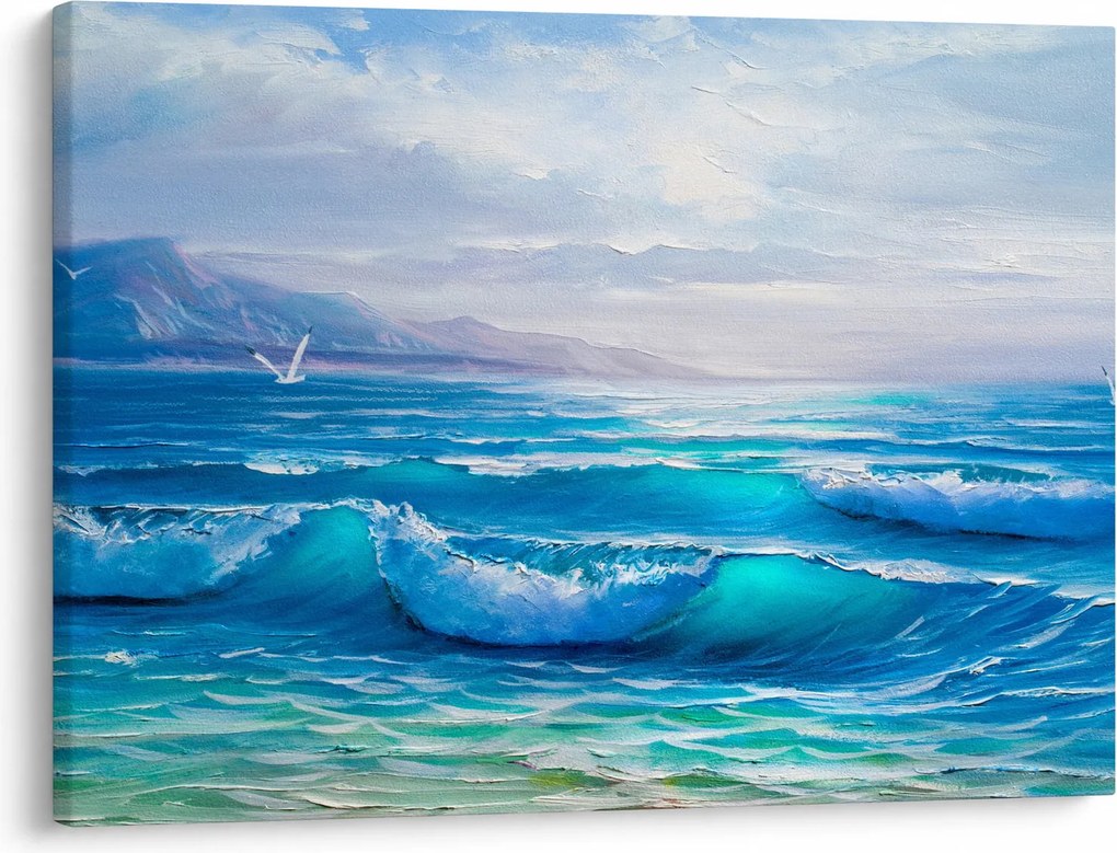 Obraz - Olejomaľba mora s čajkami (70x50 cm)