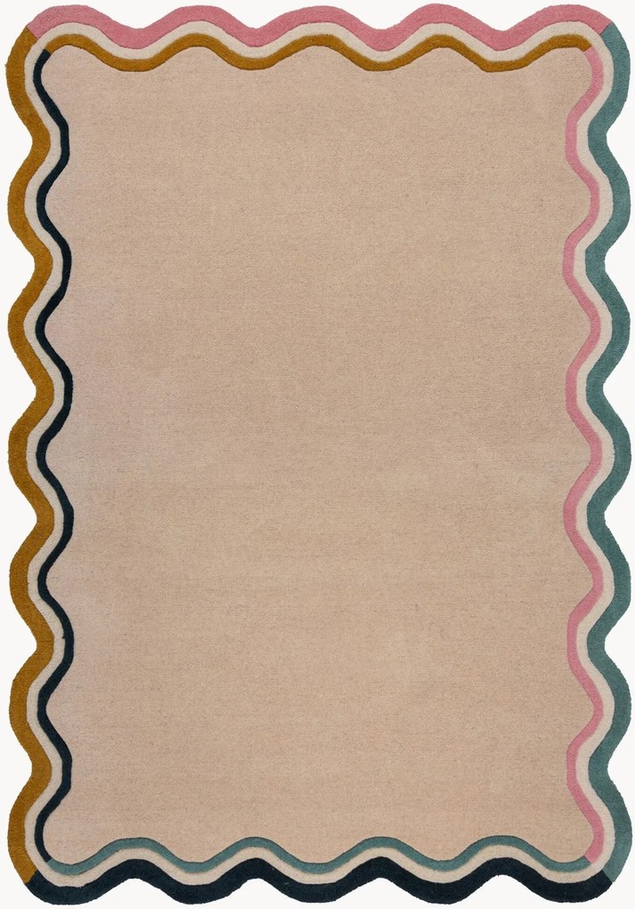 Ručne všívaný vlnený koberec's nízkym vlasom Leo Scallop Border