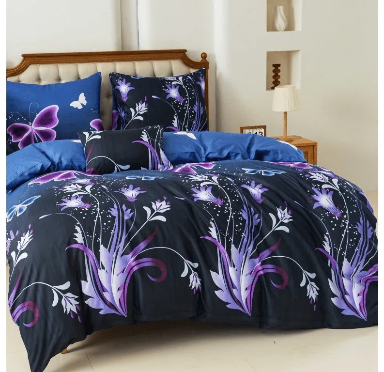 Obliečky z mikrovlákna VIOLET BUTTERFLY tmavo modré Rozmer obliečky: 70 x 90 cm | 140 x 200 cm