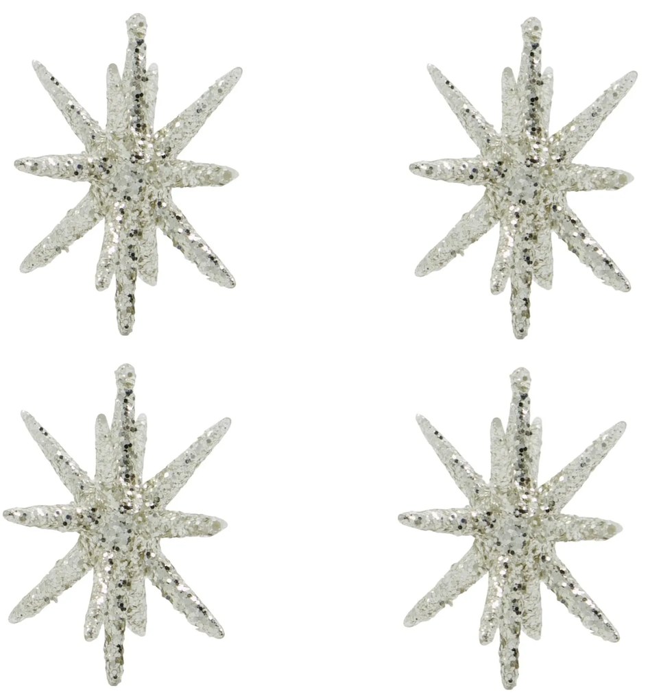 House Doctor Vianočná ozdoba Spike Small Silver Glitter – set 4 ks