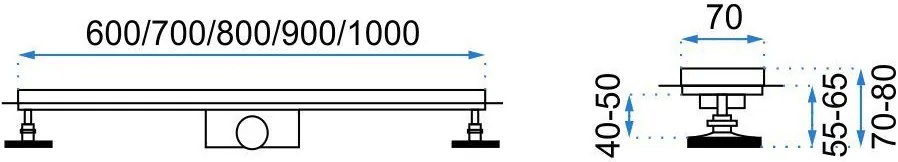 Rea Lineárny nerezový odtokový žľab NEO PRO 70 cm s 360° stupňovým sifónom, REA-G0901