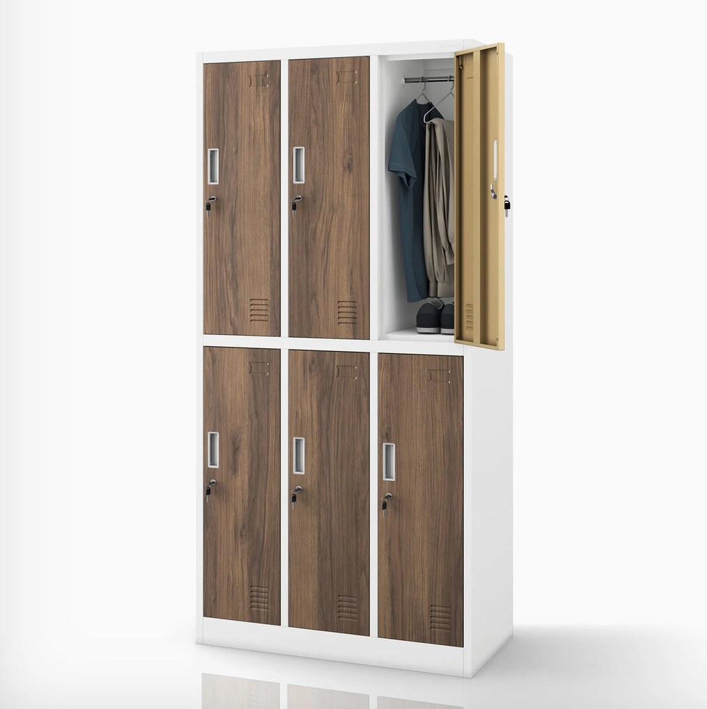 Šatníková skriňa BHP biela / orech, 6-dverová: Eco Design IGOR, 900 x 1850 x 450 mm